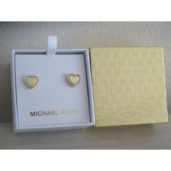 MICHAEL KORS MKJX3965710 Gold Tone Pave Crystal Heart Heritage Stud Earrings - Picture 3 of 10